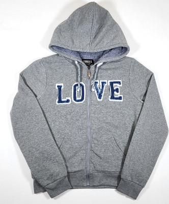 Thrill Junior Girls Heather Grey ''LOVE'' Denim-Style Graphic Full Zip Hoodie - XL