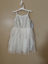 Cat  Jack Girls Sleeveless Tiered Tulle Sequin Dress White, S 6/7 NWT