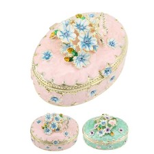 Hand Painted Trinket Box Enamel Vintage Jewelry Storage Box Metal Jewelry Or SET