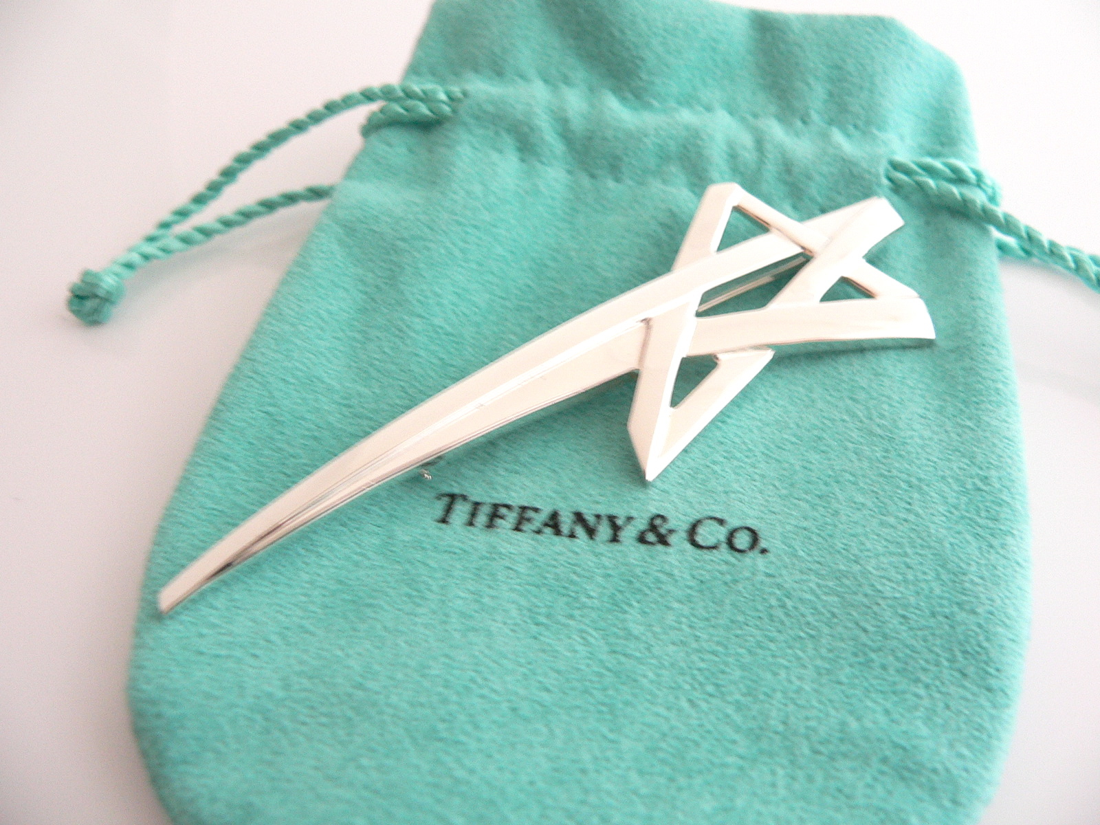 Tiffany & Co Star Brooch Pin Silver Picasso Shooting Star Jewelry Pouch Gift 925