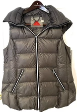 Womens Puffer Vest My Anorak Duck Down XL Coal Gray Detach Hood Packable w/Pouch