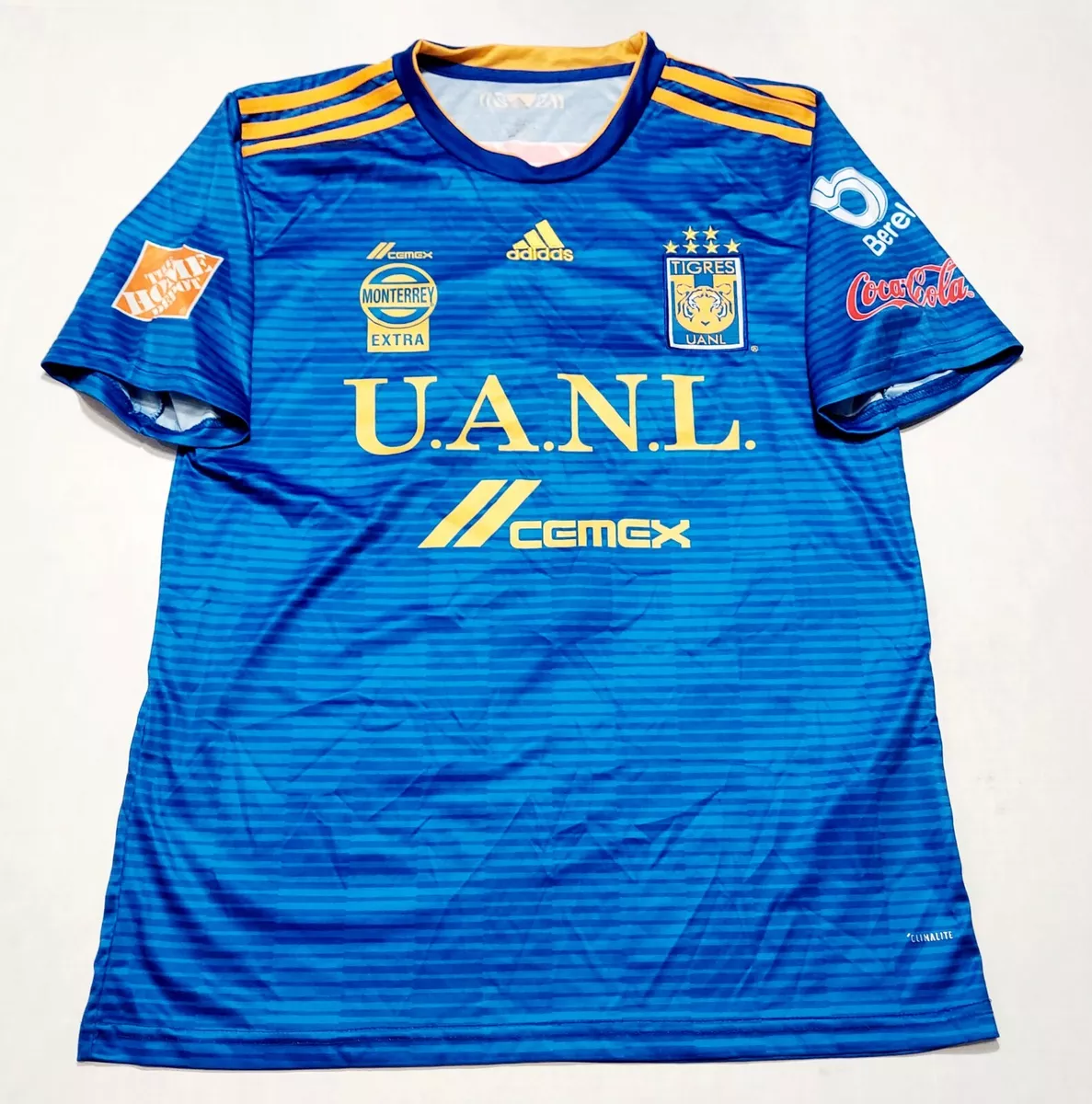 UANL Tigres Jersey Large Adidas Away 2018 Pira 4 Mexico Blue Climalite Adult