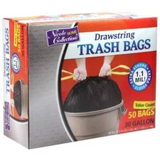 Nicole Home Collection, 30 Gallon, Drawstring Large Trash Bags, Black, 50 Count