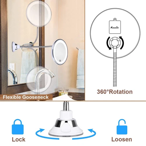 Espejo de baño con aumento de cuello de cisne 10 unidades + luz LED - Imagen 5 de 13