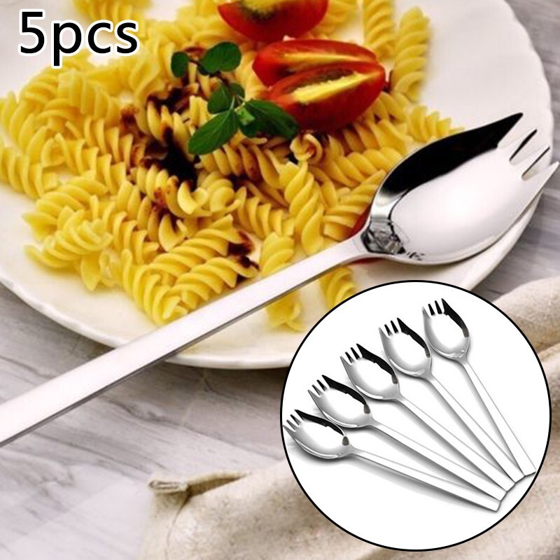Utensilios Spork Acero Inoxidable Plateado Exterior Camping 5 piezas Ensalada Fideos