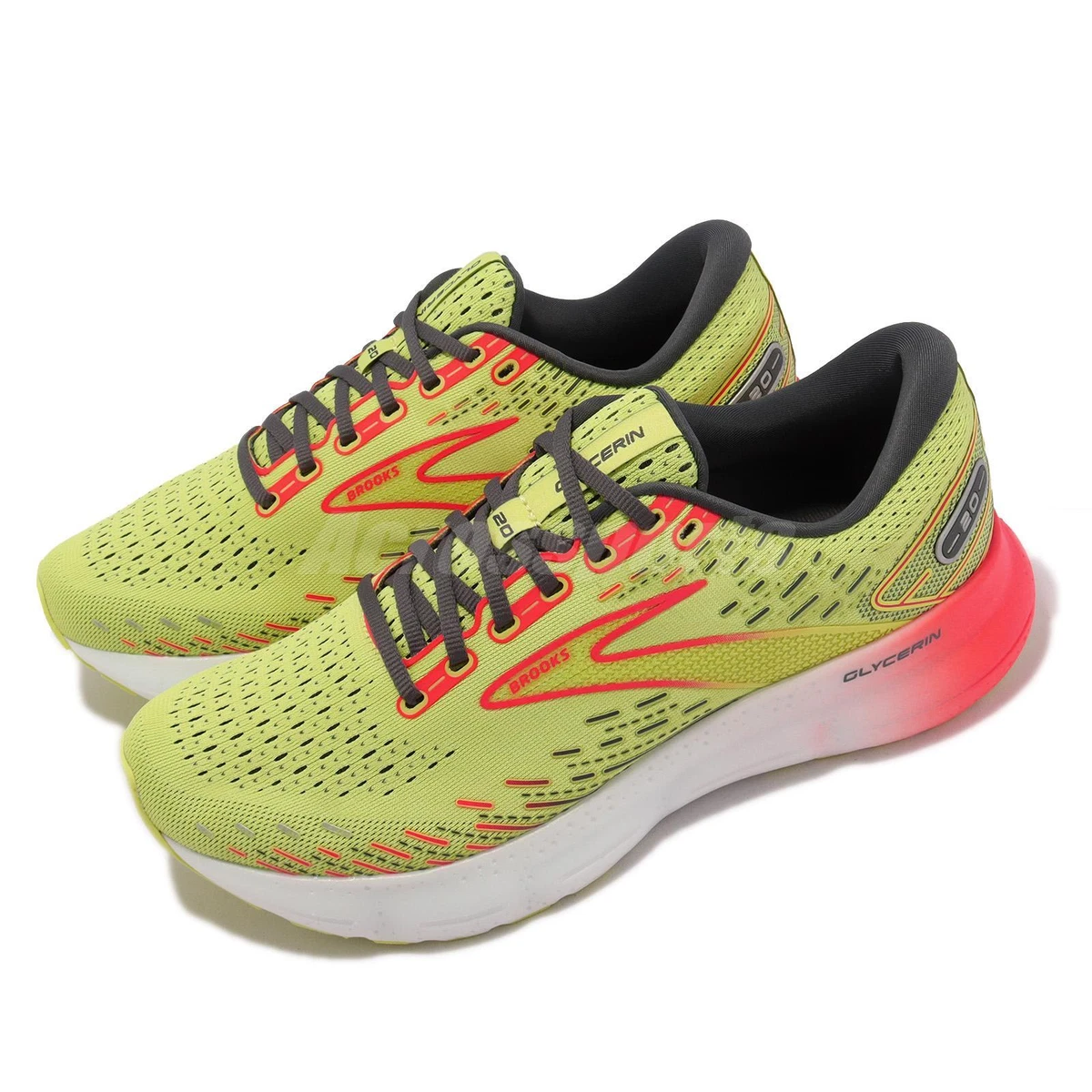 Brooks Glycerin 20 LIME / RED / EBONY Men Cushion Road Running Shoes  1103821D725