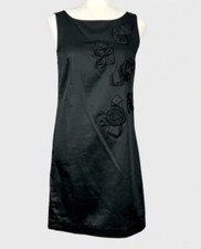 Ann Taylor Women’s Black 3D Flowers Sleeveless Scooped Neck Side Zipper Dress 8