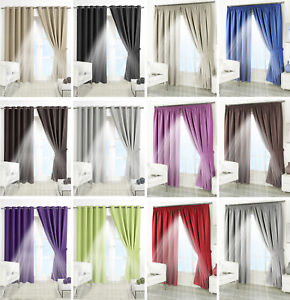 Thermal Blackout Curtains Ready Made Eyelet Ring Top Bedroom Curtain Pair & Ties