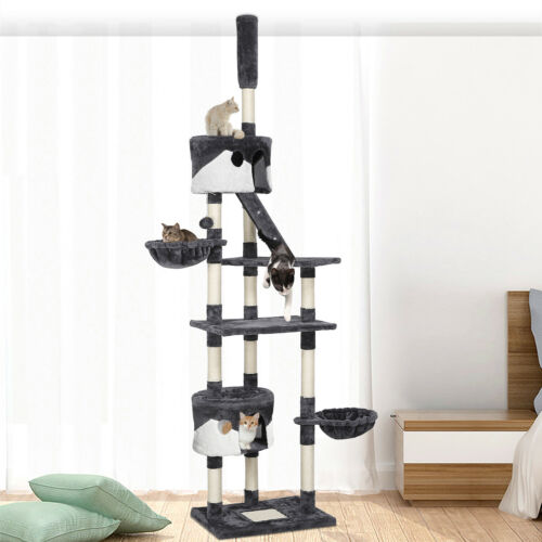Floor to Ceiling Cat Tree Large Cat Climbing Tower w/ Scratching Post Dark Grey