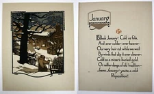 GUSTAV BAUMANN Color Woodblock Print Lithograph JANUARY Beautiful Condition!