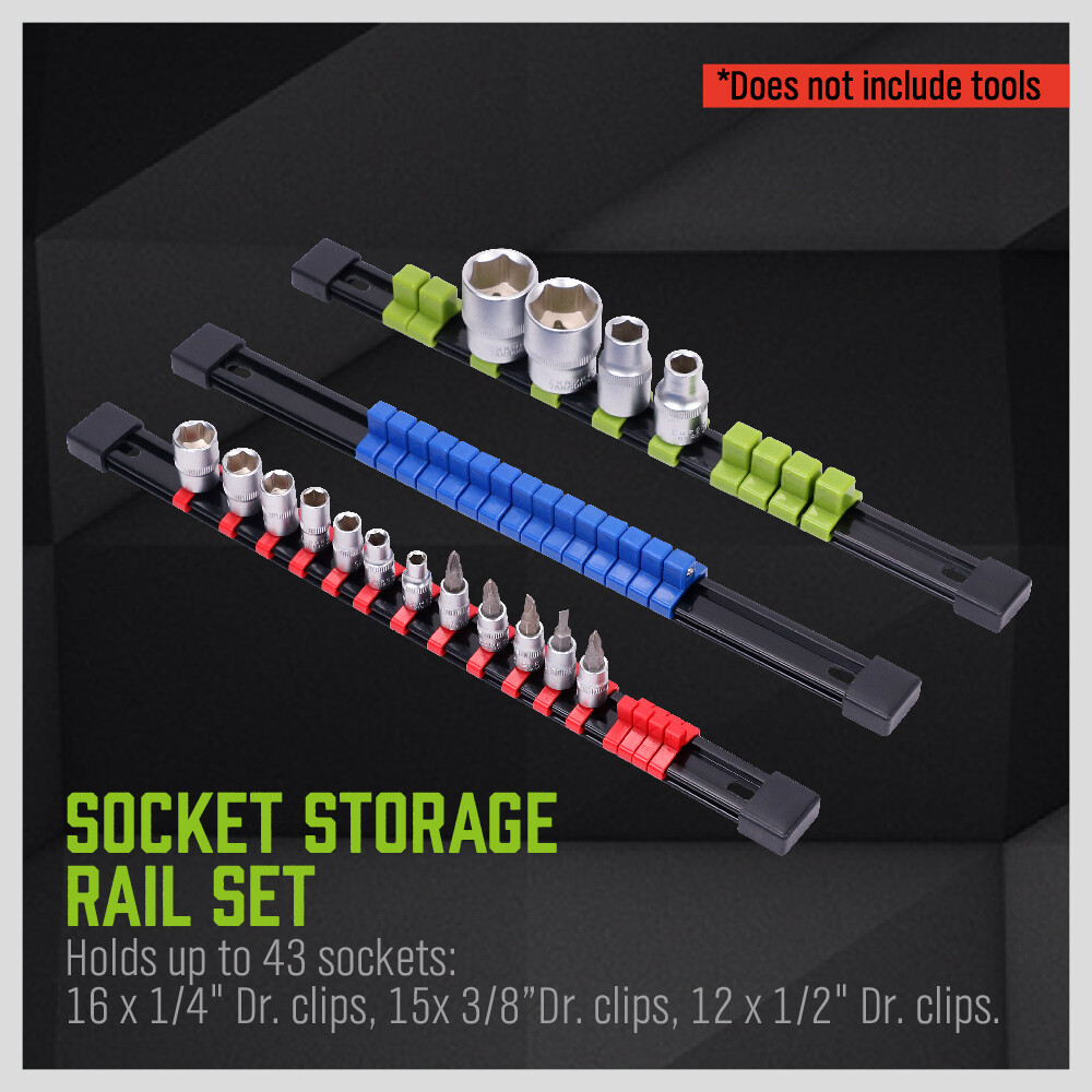 Labeled Socket Rack Socket Rail 6-Piece Socket Organizer Set – Sliding Rail Rack For 1/4 ...