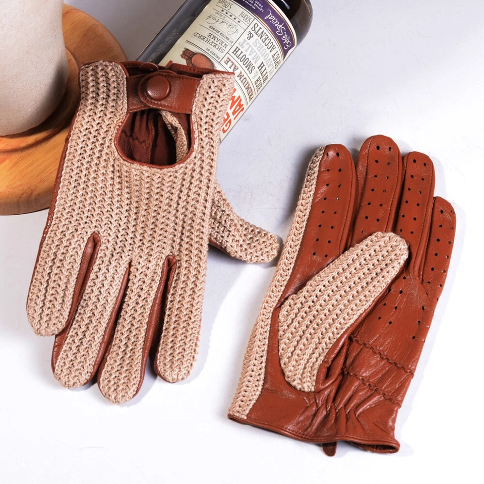Men's Real Leather Unlined Touch Screen Driving Driving Knitted Sports Gloves - Image 4 of 4