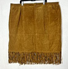 Vintage 100 Suede Leather Fringe Trim Pencil Skirt Tan Western Rodeo Size 32
