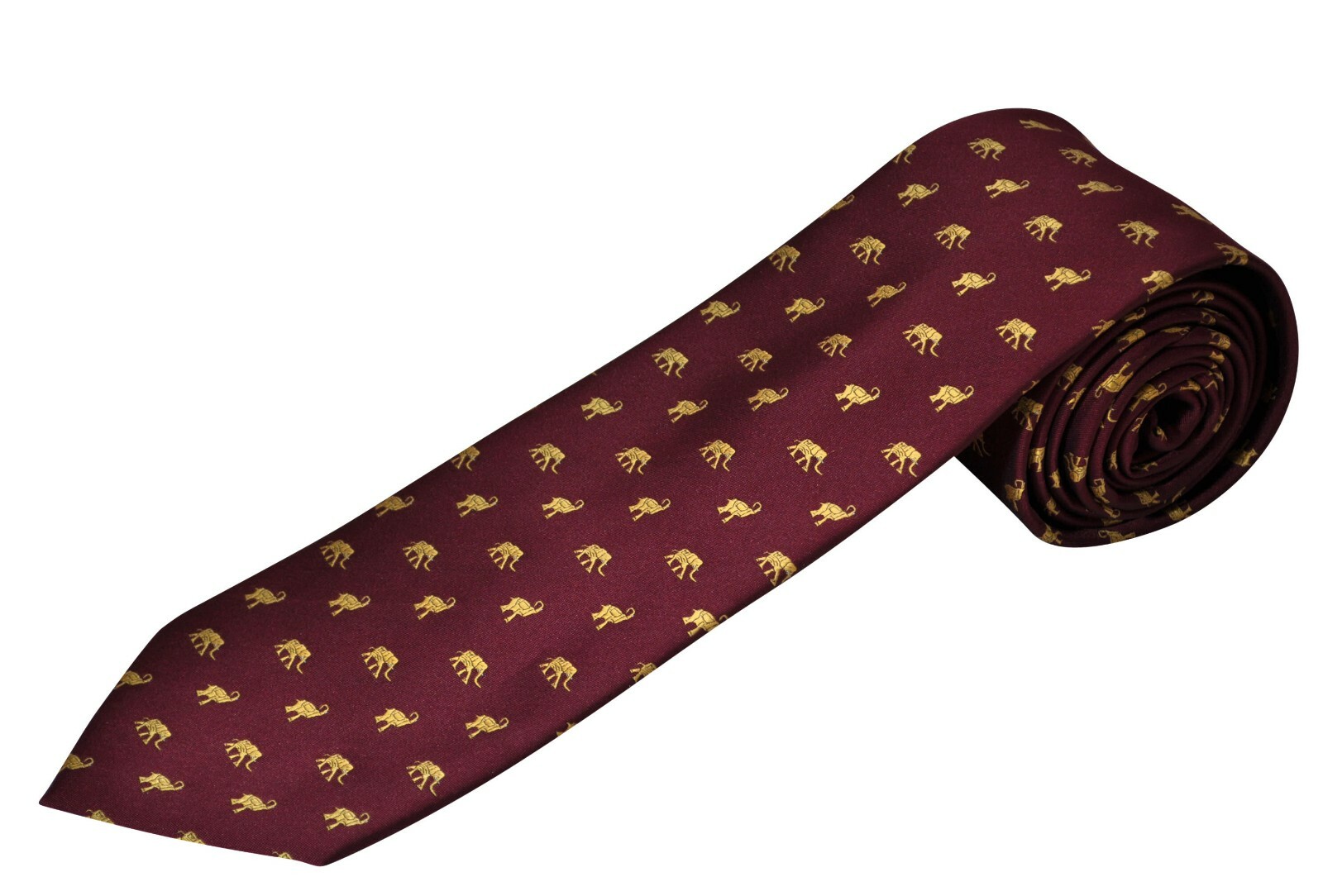THE TIE STUDIO -  Elephants Gold Tiny Motif on Burgundy Men's Novelty Tie