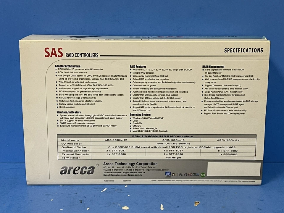 Areca ARC-1880ix-16  6Gb/s SAS RAID CONTROLLER PCI EXPRESS Full-Height 1024 MB  - Image 3 of 4