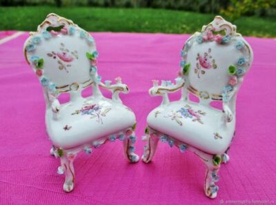 Miniature Meuble Vintage Franz, Fauteuil Pour Poupée Porcelaine, Allemagne, Occasion