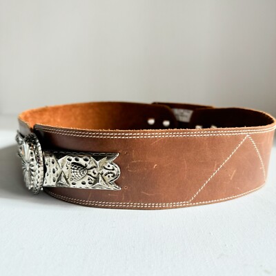 Brown Leather Belt Unique Buckle Beetle | Magnetic Brass Buckle, Handmade Leather Belt  main image 3