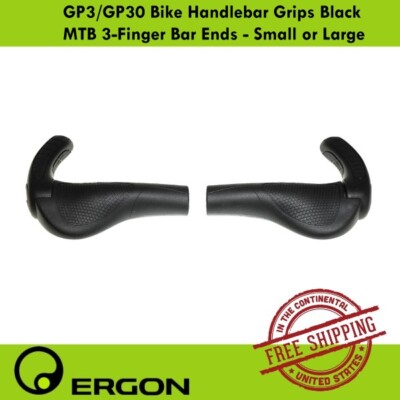 Ergon GP3/GP30 Bike Handlebar Grips Black MTB 3-Finger Bar Ends - Small or Large