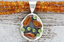 JAY KING DTR MINE FINDS AMBER PENDANT STERLING SILVER 925 21" BEAD NECKLACE
