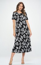 JOSTAR Slinky LONG DRESS Poly Spandex Knit Black Ivory Leaf S M L XL 2X 3X