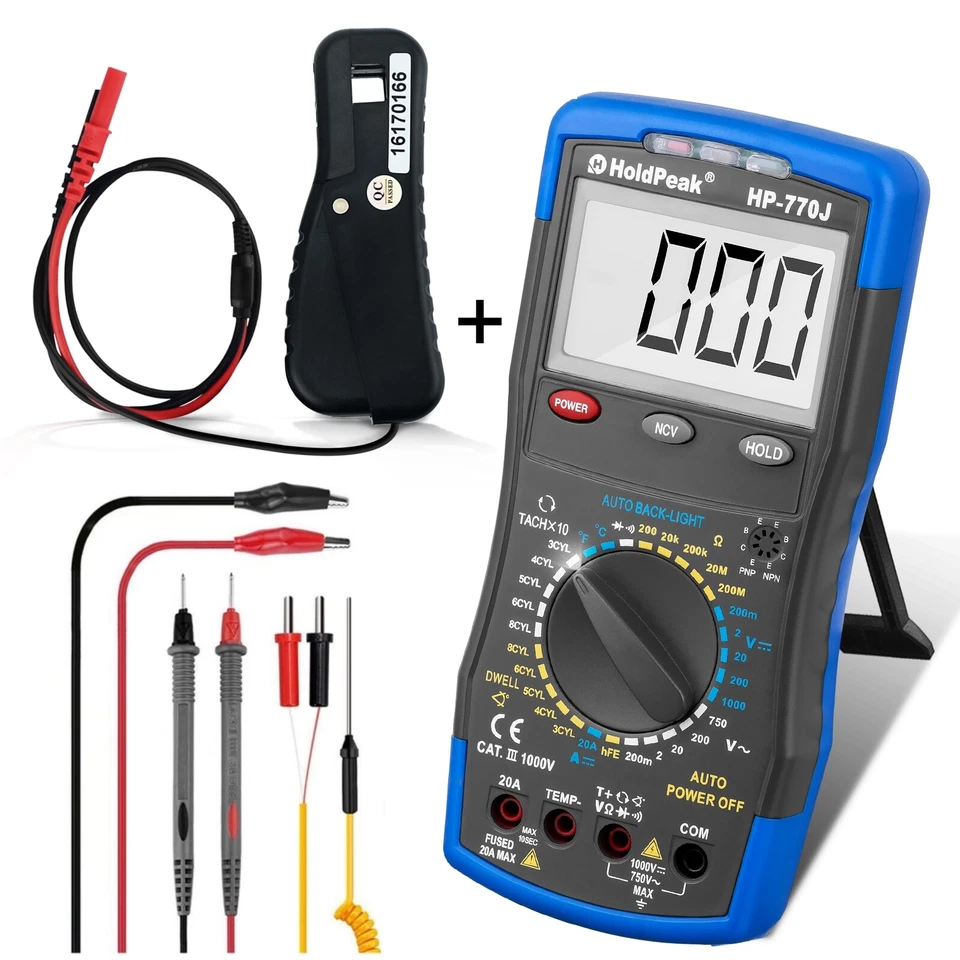 HOLDPEAK Automotive Digital Multimeter Engine Analyzer Dwell Tacho Volt RPM Clamp Meter
