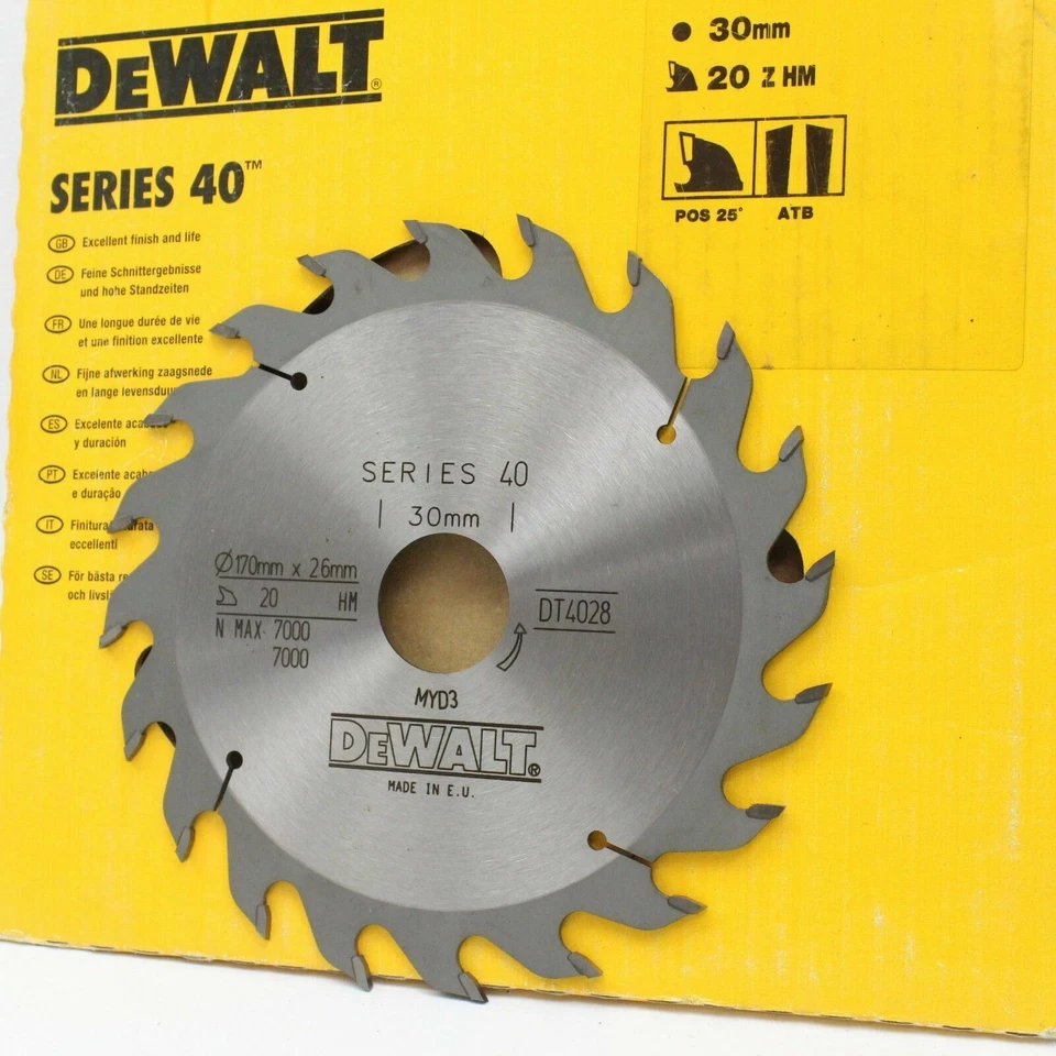 Dewalt DT4028 Series 40 170mm x 30mm 20T TCT Circular Saw Blade for Wood & PVC - Image 2 of 2