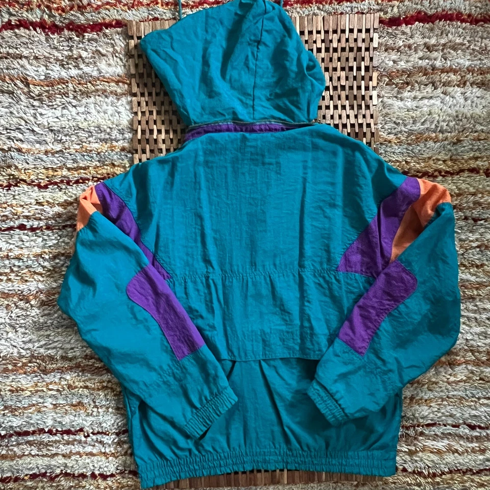 Vintage Puma Anorak Windbreaker Jacket Teal Blue Peach Men's Size Large L - Image 2 of 3