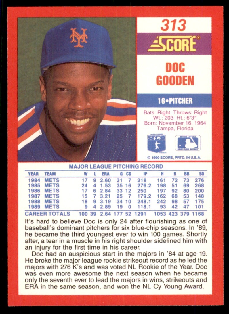1990 Score Doc Gooden Baseball Cards 313 eBay
