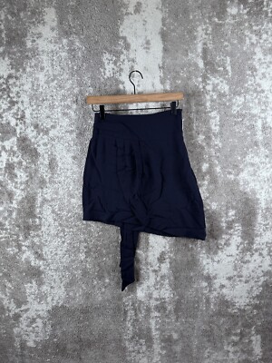 New Zara Skirt XS Womens Blue Navy Asymmetrical Belted Twill Modal