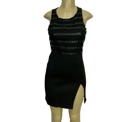 Lucy & Co Black Slit Side Above Knee Sheath Dress Women's Size S Fits Relax $160