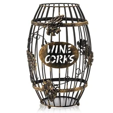 Wine Cork Holder Barrelshaped Metal Wine Cork Holder With Large Capacity Decorat
