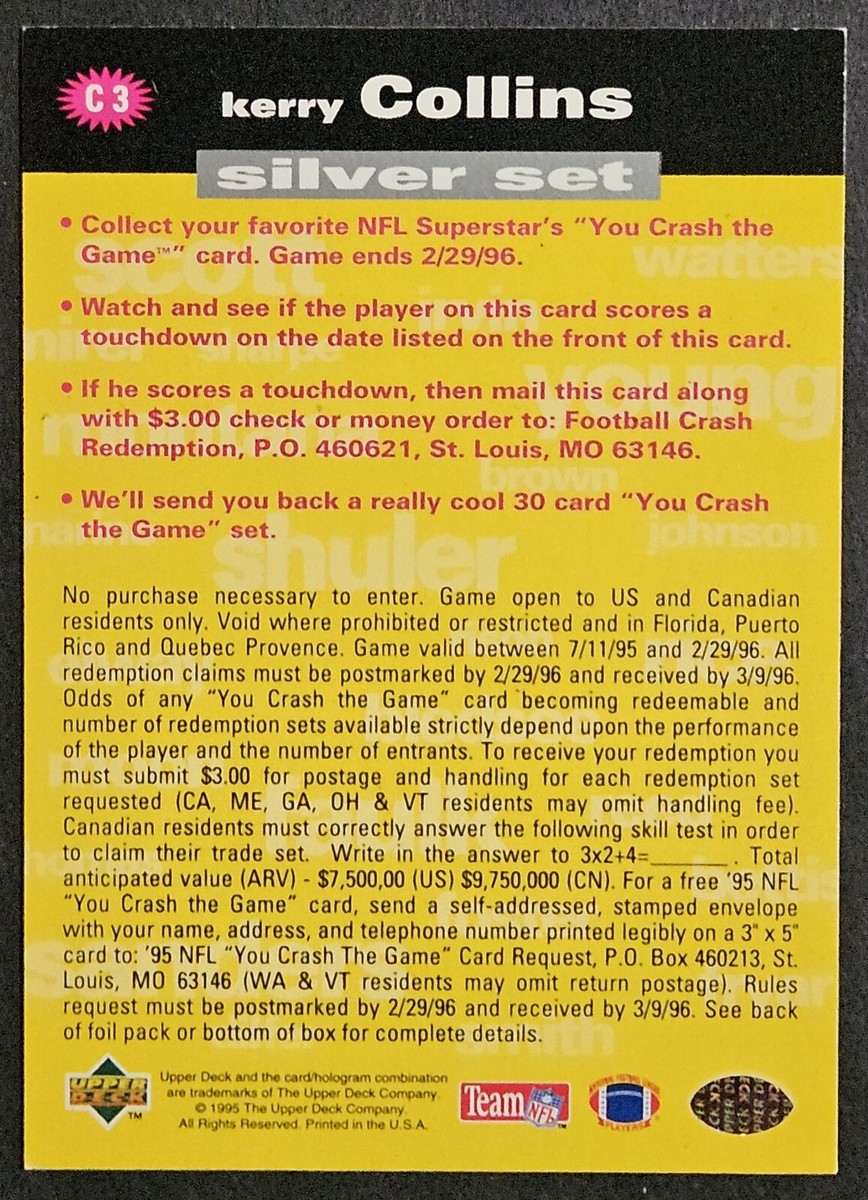 1995 Collector's Choice Crash The Game Kerry Collins RC Penn State