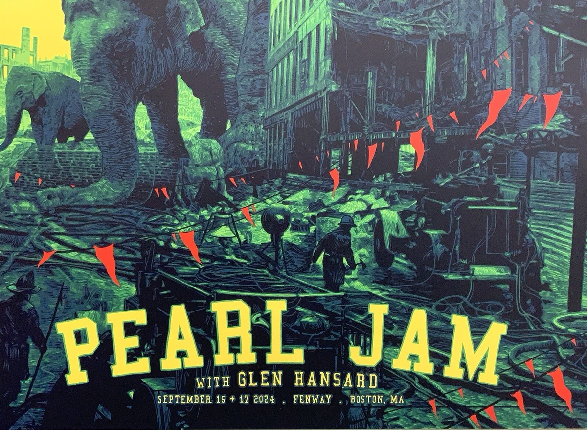 Pearl Jam Boston Poster 2024 Fenway Park danger art PJ concert