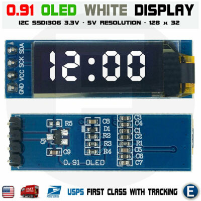 0.91'' 128x32 IIC I2C White OLED Display Module DC3.3V 5V 128*32 for Arduino