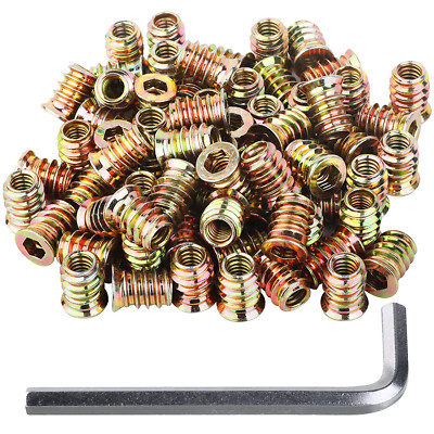 60PCS Threaded Insert Furniture Screw In Wood Nut Inserts Fastener Bolt 1/4'' 20