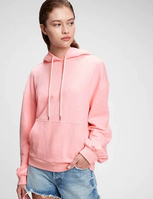 LADIES PINK HOODIE SWEATSHIRT Pink Super Soft Balloon Sleeve Medium Women Teen