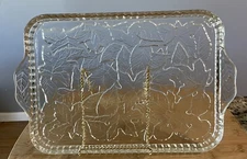 Glass Tray Handled Embossed Leaves Tiara Exclusives Celebration Vintage