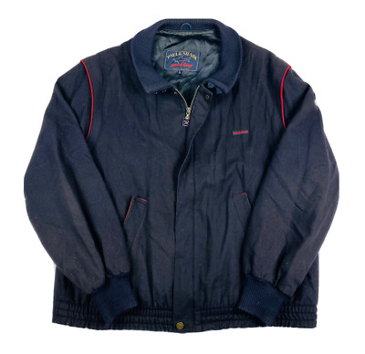 Paul & Shark Blue Wool Blend Full Zip Bomber Jacket Size Mens L Italy 