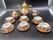 Beautiful Vintage Bavarian Gold Painted 15 Piece Porcelain Tea Set