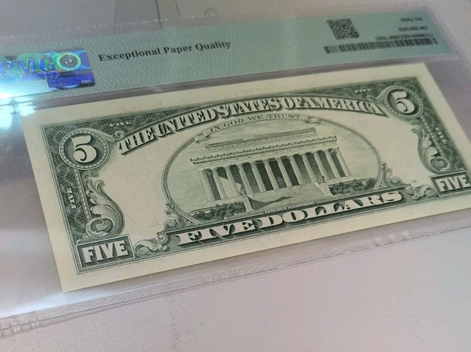 US $5 1995 PMG 66 EPQ UNC Fr #1985-J FRN Kansas City Withrow/Rubin/FW - Image 2 of 4