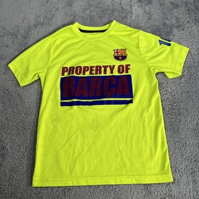 FCB BARCA Yellow Barcelona Futbol Soccer Jersey ~ Youth Size Medium Stained