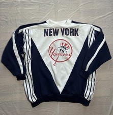 VTG 90S NEW YORK YANKEES RETRO PINSTRIPE COTTON BLEND PULLOVER SWEATSHIRT L USED