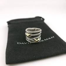 David Yurman Sterling Silver Double X 18k Gold Crossover Band Ring Size 6