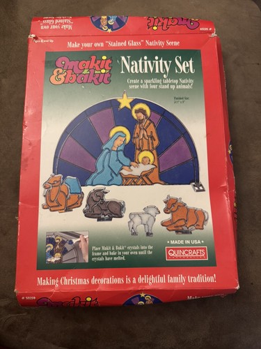 Makit & Bakit NATIVITY SET Make Your Own Stained Glass Kit #50259 rough box
