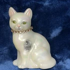Vintage Fenton Iridescent Glass Cat Figurine 🐱 Rhinestone Collar Hand Painted