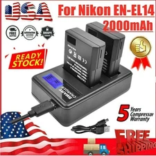 2X EN-EL14 EN-EL14a Battery + LCD Dual Charger For Nikon D3300 D3200 D5100 D5500