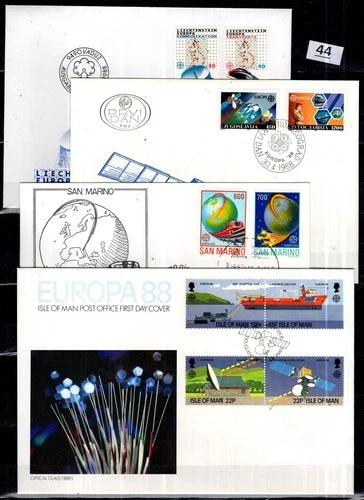 / ISLE OF MAN, SAN MARINO, YUGOSLAVIA 1988 - 4 FDC - CEPT, SPACE, TRANSPORTATION