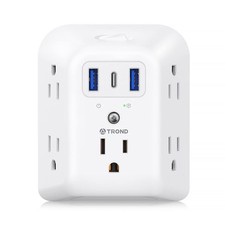 TROND Multi Plug Outlet Extender, 5 Splitter with 5A2U1C 17W , White