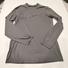 Nike Dri-FIT Mens Medium Fitted Long Sleeve Training Shirt Gray Swoosh Graphic
