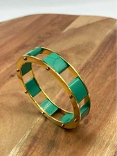 Lele Sadoughi Gold and Green Open Bangle Bracelet